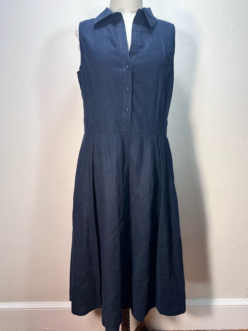 Tommy Hilfiger Sleeveless Navy Button-Front Midi Dress